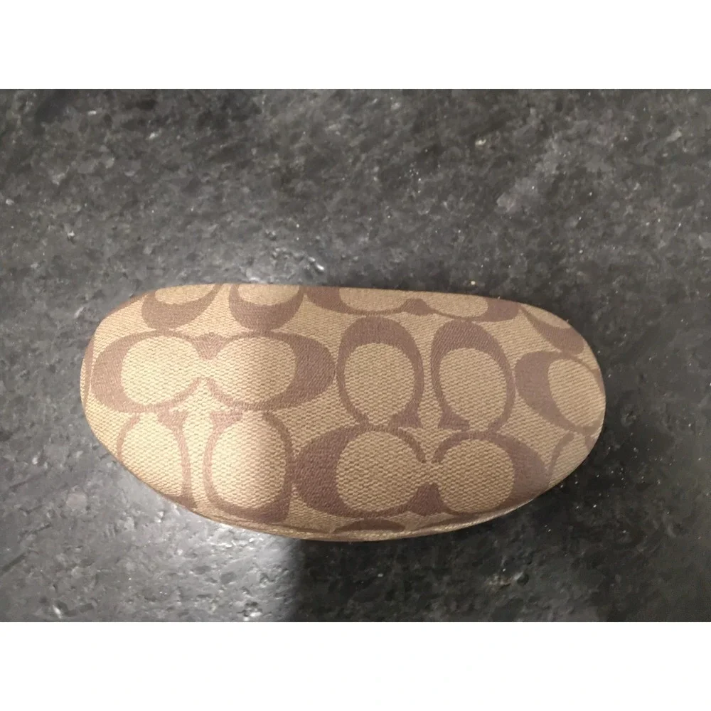 Coach Signature Monogram Hard Shell Sunglasses Case Tan Brown Eyewear Protector